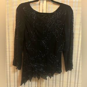 Vintage Beaded Asymmetrical Black Top